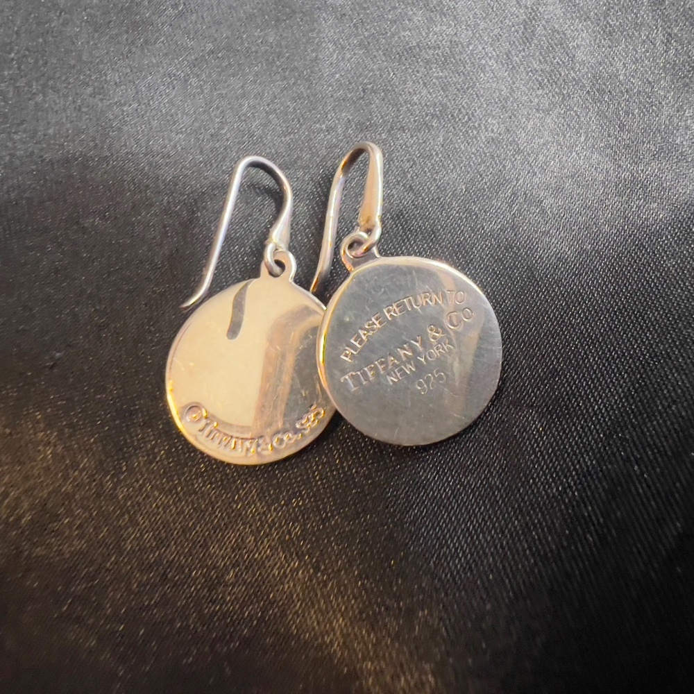 Authentic Return to Tiffany Round Drop Dangle Hook Earrings in Sterling Silver